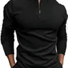 Men's Casual Polo Shirt Khaki Collarless Long Sleeve Zip Design Top Harajuku Men Streetwear Luxury Fashion S3XL 240119