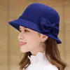 Berets Fedoras Dome Hat Women Elegant Spring Autumn Attage Bowknot Wool Bucket Bucket Felted Wedding Jazz Cap Bowler Sun Hats