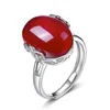 Cluster Rings Female Big Red Stone Ring Simple Design Style Luxury Atmosphere Valentine Fashion Gifts For Ladies