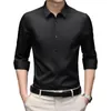 Koszulki męskie sukienki Mężczyźni Fall Shirt Solidny kolor Formalne biznesowe klapy jednokalowe długie rękawy jedwabisty top