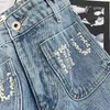 Miui dameskleding jeans jeans dames damesbroek Bell Bottom denim taille blauwe broek broek ontwerp joggingbroek