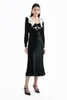 Casual Dresses Alessandra Rich Lamined Silk Dress with Volant Collar Black Long