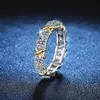 Luxury S925 Sterling Silver Platinum PT950 Classic Cross Twocolor Row Diamond Ring for Women 240130