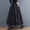 Skirts #3022 Spring Black A-line Skirt Women Pockets Long Tulle High Waisted Midi Female Loose Vintage Gothic Ladies