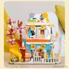 Block City Cat Hotel sets Girl A-Frame Pet House Apartment Garden Villa Sakura Tree Building Blocks Friends Animal Toy Kid Gifts