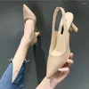 Dress Shoes Wowen Sandals Fashion Mid Heels Ladies Pumps Pointed Toe Shallow Ankle Strap Woman Summer Slingback Female Sandal 2024