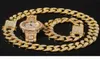 3st Set Men Hip Hop Iced Out Bling Chain Halsband Armband Titta på 20 mm bredd kubanska kedjor halsband Hiphop charm smycken gåvor7230600