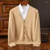 Maglioni da uomo Cardigan lavorato a maglia in cashmere Cappotto con scollo a V di mezza età in lana Autunno Inverno Maglione spesso Giacca da uomo Morbido caldo Taglie forti M-5XL