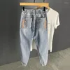 Męskie dżinsy złamane przycięte spodnie z dziurami Man Cowboy Pants Rubted Harem Torn Spring Autumn Summer Setaked Plus Size