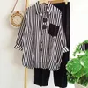 Women's Two Piece Pants Daily Garment Comfortable Stripes Blouse Trousers Suit Summer Clothing