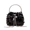 Classy Evening Bag 's Highend Metal Tassel Sequin Dinner Handheld Crossbody Bucket