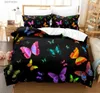 Постилочные наборы Gold Butterfly Set Set Luxury Black Pedset Cover 3pcs Bedclothes 3D -печать.