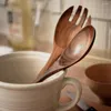 Spoons Mixing Accessories Salad Natural Serving Utensils Cutlery Large Tableware Wooden Spoon Fork