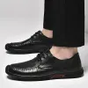 Chaussures Oxford en cuir pour hommes, chaussures d'affaires décontractées, mode pour hommes, à lacets, plates de haute qualité, confortables, en fil cousu à la main