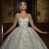 Znakomite sukienki ślubne cekiny norcestonowe sukienki do piłki nośnej Bridal o lśniąca o szyja długi rękaw