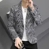 2024 Spring Men Blazers Fashion Stripe Printing Suit Jackets Slim Fit One Button Casual Business Coats Blazer Masculino M-3XL