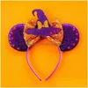 Outros suprimentos de festa festiva acessórios de cabelo Halloween mouse orelhas headband meninas festival lantejoulas arco para mulheres cosplay banda presente dhlxv