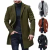 Överrock Solid Casual Wool Coat Mid Length Windbreaker Coats Warm Fit Jacket 240118
