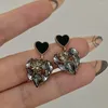 Dangle Earrings AENSOA Geometric Black Enamel Crystal Double Heart Drop Shiny Rhinestone Love For Women State