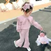 2024 Spring Girls Long sleeved Top and Boots Cut Pants Set for Preschool and Children 2-piece Clothing Baby Cute Set Sequins 3 4 5 6 240218