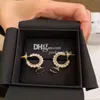 Chic Hoop Pearl Drop Stud Luxury Double Letter Earrings Stylish Gold Plated Stud Valentine Gift With Box