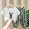 Baby Mädchen Kleidung Set Sommer Cartoon Kaninchen T-shirts und Plaid Hosen Anzug Kinder Kurzarm Oben Unten 2 Stück Outfits 240218