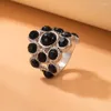 Bröllopsringar Fashion Black Crystal for Women Hollow Geometry Stone Opal Silver Color Ring Female Party Jewelry Anillos 20759