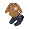 Kläder sätter mode Autumn Kids Boys Casual Pocket Long Sleeve Pullover Patchwork T-Shirts Drawstring Pants Tracksuits