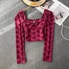 Women's Blouses Chic Sweet Square Neck Long Sleeve Slim Halter Crop Top Elegant Korean Fashion Blouse Sexy Shirt Spring Autumn Women