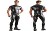 Catsuit Costumes Sexy hommes PU cuir Catsuit pour hommes peau serrée combinaison complète avant fermeture éclair ouvert entrejambe Latex Zentai Sui9227701