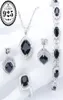 Silver 925 Costume Wedding Black Zircon Jewelry Sets For Women Bracelets Earrings Rings Pendant Necklace Set Jewellery Gift Box4386986