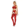 Women's Swimwear Womens Lingerie Two Pieces Glossy Set U Neck Racerback Crop Top With Side Cutout Crotchless Pantyhose Raves Party Clubwear