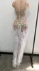 Scene Wear Women Singer Prom Birthday Celebration High Split Long Dress Evening Party Crystal Outfit Pearl Lace fransar Rhinestones