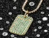 Hip Hop Industry 18K gouden bling groene zirkonia rechthoekige armkaart charme Iced Out diamanten hond hanger ketting voor mannen Guys5149790