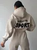 Tasarımcı Sportswear Beyaz Tilki Hoodie Set 2 Parça Set Kadın Bahar Sonbahar Kış Yeni Hoodie Set Moda Sportif Uzun Kollu Külot Kapüşonlu Joggers Mektubu