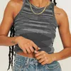 Women's Tanks Knit Crop Tops Y2K Women 2024 Sleeveless Basic T Shirts Casual Vintage 90s Summer Tank Top Off Shoulder Blue T-Shirts O Neck