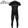 Roupa de banho feminina masculina elástico falso couro mangas curtas zíper virilha corpo inteiro collant bodysuit clubwear festa à noite macacão masculino