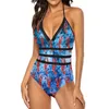 Costumi da bagno da donna Costume da bagno con stampa di aragoste Onde nautiche Costume intero push up da surf Monokini sexy con scollo a V Costumi da bagno grafici Abiti da spiaggia