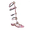 Sandalen MKKHOU Mode Dames Comfortabele bedrukte stof Briljante edelsteen Romeinse stijl Platte zomer dagelijkse open schoenen