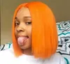 Pas cher 150 densité 14 pouces court Bob Lace Front perruque brésilienne fibre synthétique cheveux dentelle perruque couleur orange partie centrale résistant à la chaleur6732721