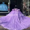 Lavender Purple Princess Quinceanera Dresses Gillter Sparkly 3D Floral Boning Puplum vestidos de 15 anos Prom Sweet 16 Gown
