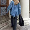 Vestes pour femmes automne et hiver à la mode rétro grand profil lavé flocon de neige couleur veste en jean ample pour les femmes