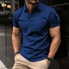 Polos masculinos 2024 camisa polo explosiva braço bolso verão botão-para baixo lapela negócios casual camiseta de manga curta