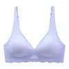 Bras sömlös kvinnors bh liten bröstet Big Hollow Design Underwear Support Icke-löstagbar halvfixerad kopp en bit randig tunn
