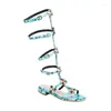 Sandalen MKKHOU Mode Dames Comfortabele bedrukte stof Briljante edelsteen Romeinse stijl Platte zomer dagelijkse open schoenen