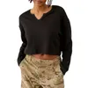 T-shirts pour femmes Mode Crop Basic Tops 2024 Dames Col cranté Lâche Chemise à manches longues Casual Slim Pulls pour Club Streetwear