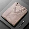 Coletes masculinos homens colete de lã colete 2024 primavera outono v-pescoço sem mangas escritório homem camisola