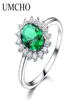 Umcho Nano Russian Emerald 925 Sterling Silver Vintage Engagement Partyギフトリング