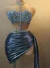 Abbigliamento da palco Abito con strass scintillanti Abito da donna Corsetto sul petto Spandex Discoteca Prom Party Outfit Costume da performance di danza del cantante