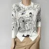 Kvinnors stickor Autumn Winter Cardigan Kvinnor Fashion Cashmere tröja långärmad stickning av graffiti Bildmönster kappa koreanska toppar